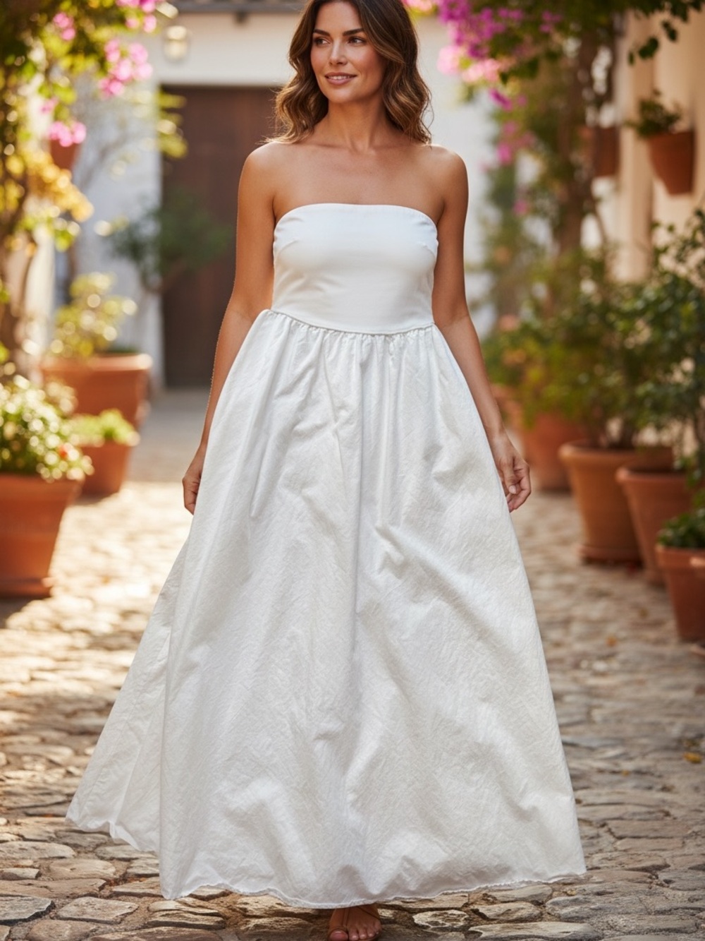 Strapless White Maxi Dress - bachelorette party, bridal luncheon, bridal shower. - Picture 2 of 4